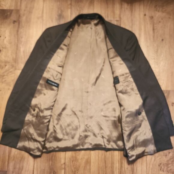 YSL Yves Saint Laurent Double Breasted Peak Lapel Houndstooth Wool Blazer Brown - Picture 5 of 12